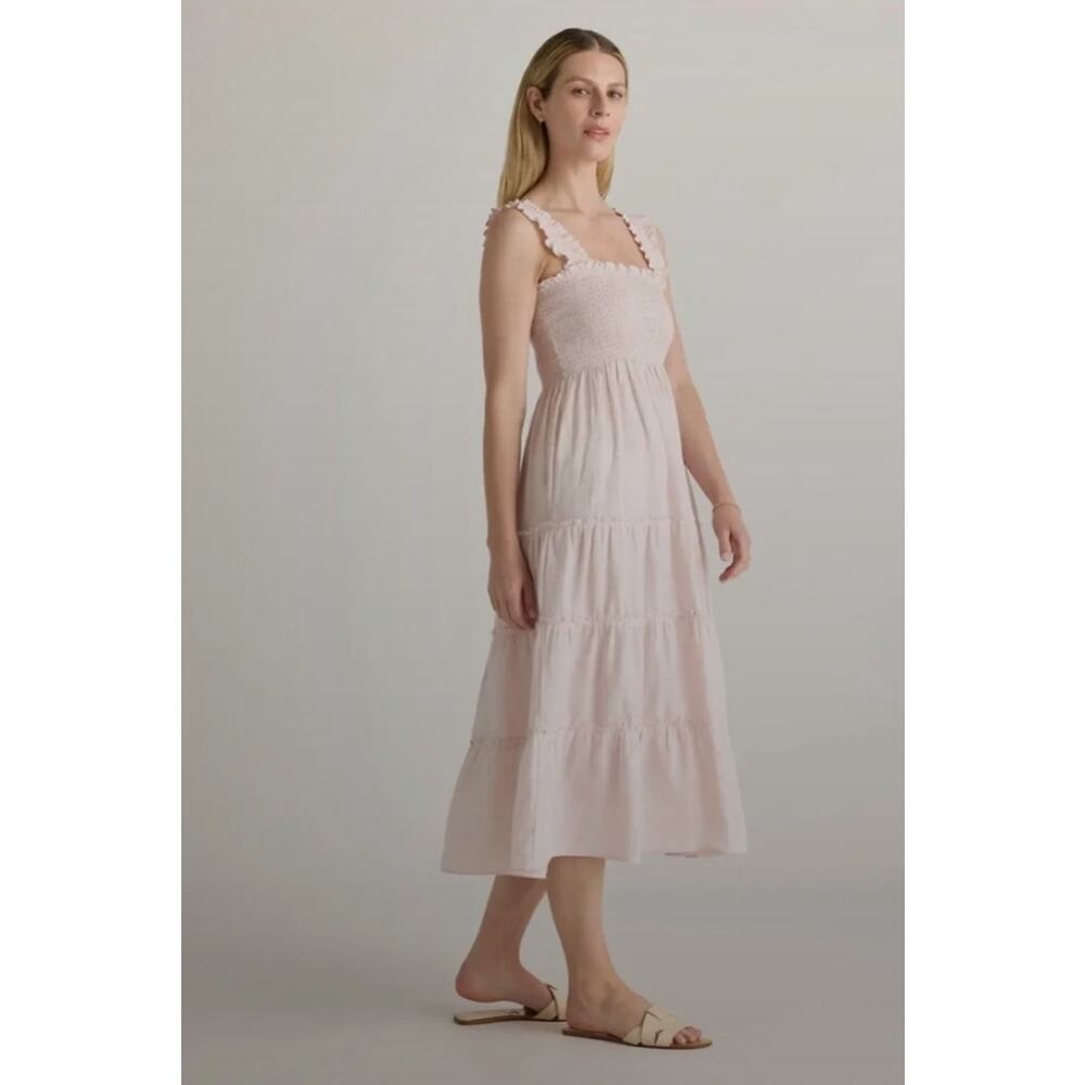 Quince Pale Pink Tiered Midi Dress